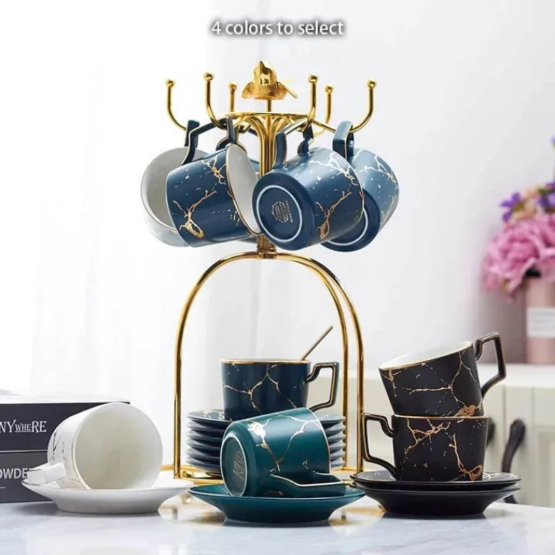 Feast u0026 Flair Küche & Esszimmer-200 ml Teeservice aus Marmorkeramik mit Löffel und Untertasse