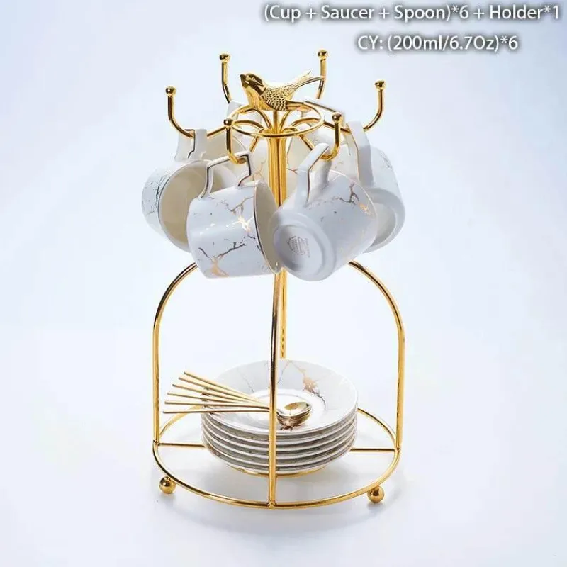Feast u0026 Flair Küche & Esszimmer-200 ml Teeservice aus Marmorkeramik mit Löffel und Untertasse