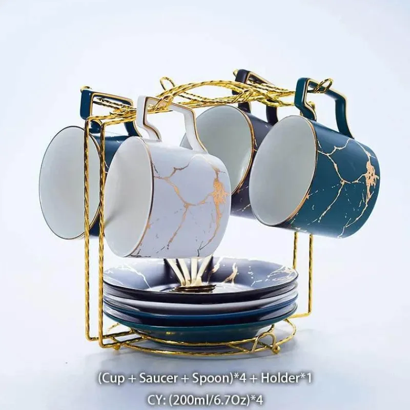 Feast u0026 Flair Küche & Esszimmer-200 ml Teeservice aus Marmorkeramik mit Löffel und Untertasse