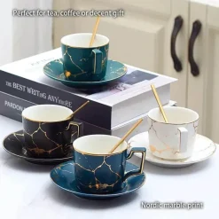 Feast u0026 Flair Küche & Esszimmer-200 ml Teeservice aus Marmorkeramik mit Löffel und Untertasse