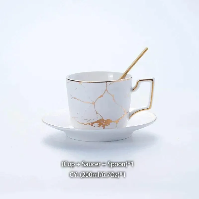 Feast u0026 Flair Küche & Esszimmer-200 ml Teeservice aus Marmorkeramik mit Löffel und Untertasse