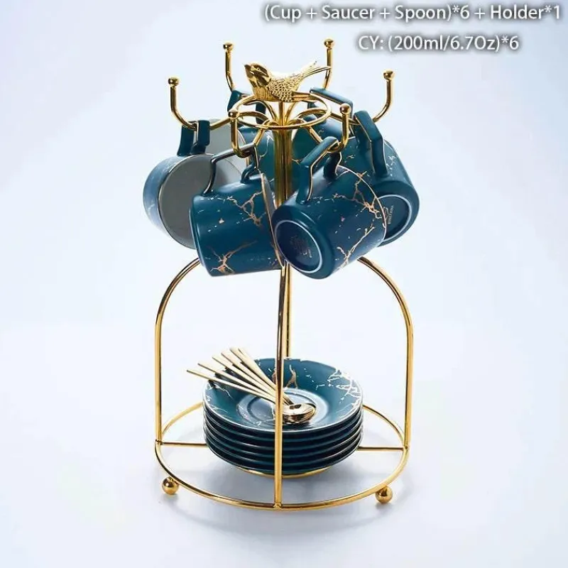 Feast u0026 Flair Küche & Esszimmer-200 ml Teeservice aus Marmorkeramik mit Löffel und Untertasse