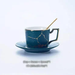 Feast u0026 Flair Küche & Esszimmer-200 ml Teeservice aus Marmorkeramik mit Löffel und Untertasse