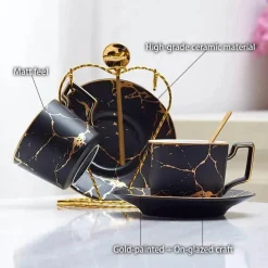 Feast u0026 Flair Küche & Esszimmer-200 ml Teeservice aus Marmorkeramik mit Löffel und Untertasse