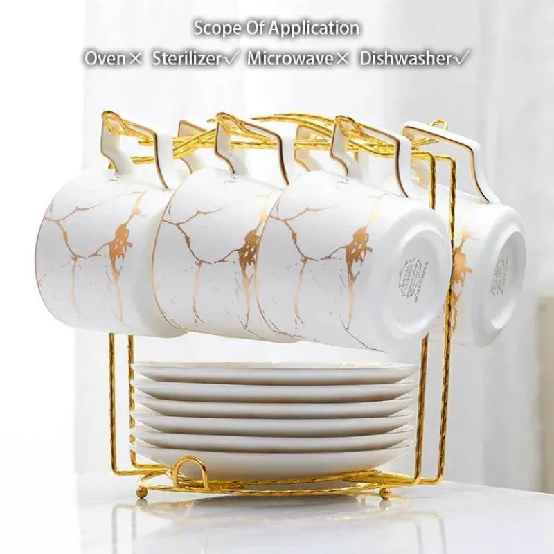 Feast u0026 Flair Küche & Esszimmer-200 ml Teeservice aus Marmorkeramik mit Löffel und Untertasse