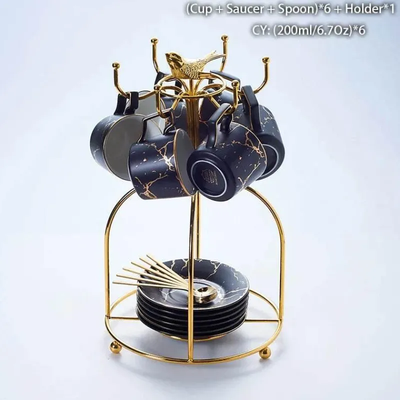 Feast u0026 Flair Küche & Esszimmer-200 ml Teeservice aus Marmorkeramik mit Löffel und Untertasse