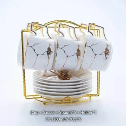 Feast u0026 Flair Küche & Esszimmer-200 ml Teeservice aus Marmorkeramik mit Löffel und Untertasse