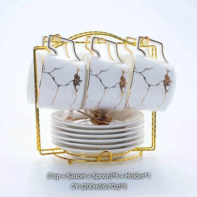 Feast u0026 Flair Küche & Esszimmer-200 ml Teeservice aus Marmorkeramik mit Löffel und Untertasse
