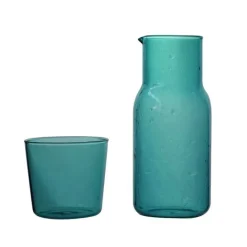 Plates u0026 More Küche & Esszimmer-550 ml Wasserkaraffe mit Glas-Set für den Nachttisch – Blau, Bernstein, Blaugrün, Grau
