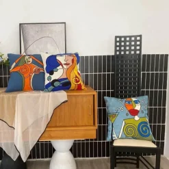 The Cushion Corner Bettzeug|Wohndeko-Abstrakter Picasso-Kissenbezug – 45 x 45 cm, dekoratives Dekokissen für Sofa und Auto