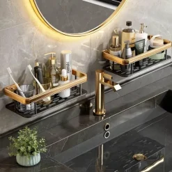 Tom Küche & Esszimmer-Aluminium-Badezimmer-Eckregal mit Handtuchhalter – platzsparende Aufbewahrungslösung