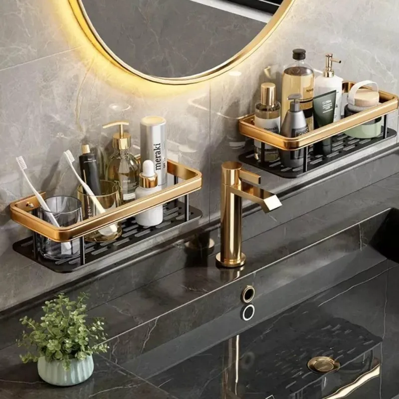 Tom Küche & Esszimmer-Aluminium-Badezimmer-Eckregal mit Handtuchhalter – platzsparende Aufbewahrungslösung