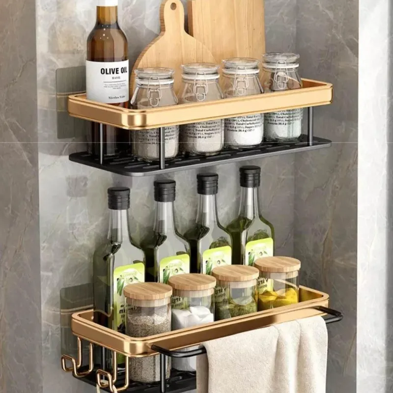 Tom Küche & Esszimmer-Aluminium-Badezimmer-Eckregal mit Handtuchhalter – platzsparende Aufbewahrungslösung