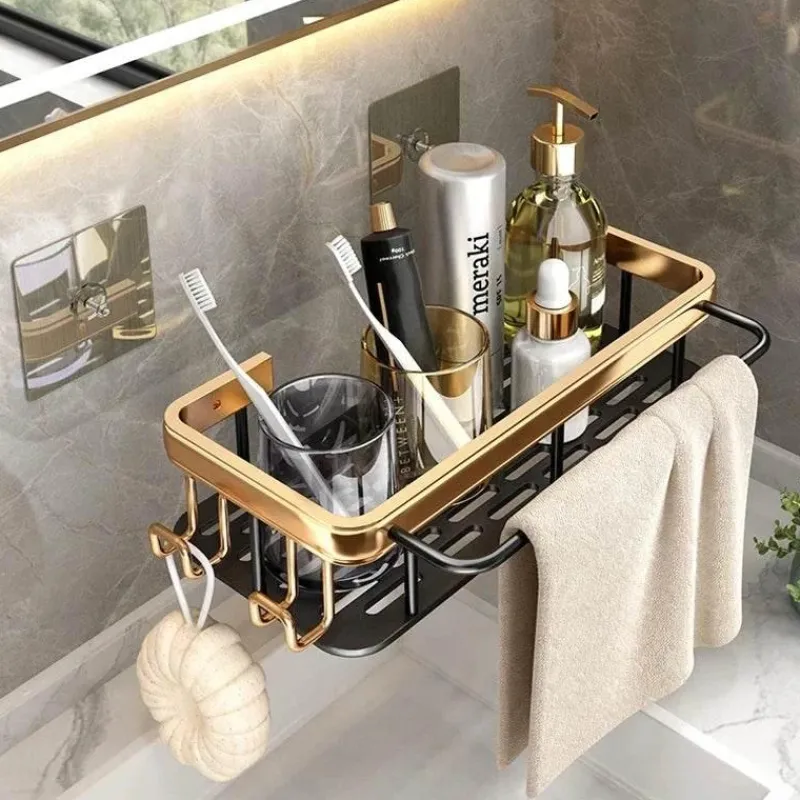 Tom Küche & Esszimmer-Aluminium-Badezimmer-Eckregal mit Handtuchhalter – platzsparende Aufbewahrungslösung