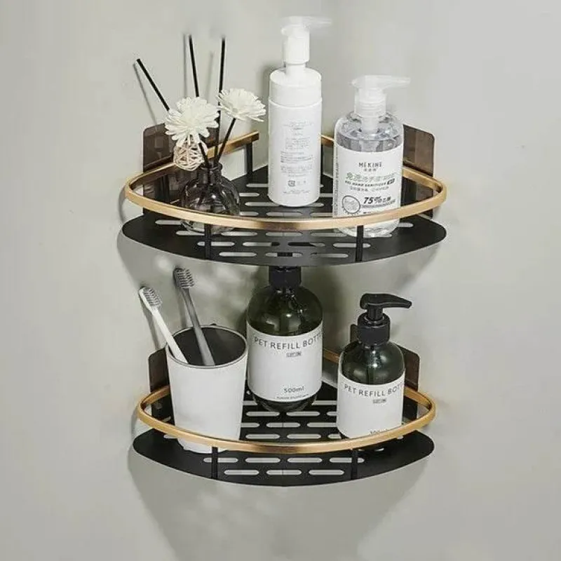 Tom Küche & Esszimmer-Aluminium-Badezimmer-Eckregal mit Handtuchhalter – platzsparende Aufbewahrungslösung