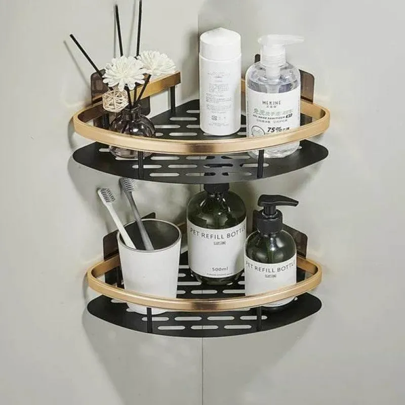 Tom Küche & Esszimmer-Aluminium-Badezimmer-Eckregal mit Handtuchhalter – platzsparende Aufbewahrungslösung