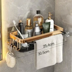 Tom Küche & Esszimmer-Aluminium-Badezimmer-Eckregal mit Handtuchhalter – platzsparende Aufbewahrungslösung