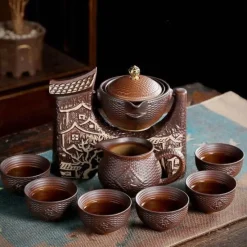 The Cozy Mug Küche & Esszimmer-Antikes chinesisches Teekannenset aus Porzellan – einzigartiges Vintage-Design