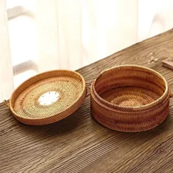 Feast u0026 Flair Küche & Esszimmer-Aufbewahrungsbox aus Rattan – dekorativer Küchen-Organizerkorb mit Deckel