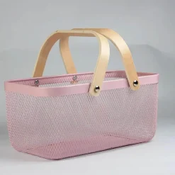 Tom Küche & Esszimmer-Aufbewahrungskorb aus Eisengeflecht mit Holzgriff – stilvoller Organizer für Küche und Bad