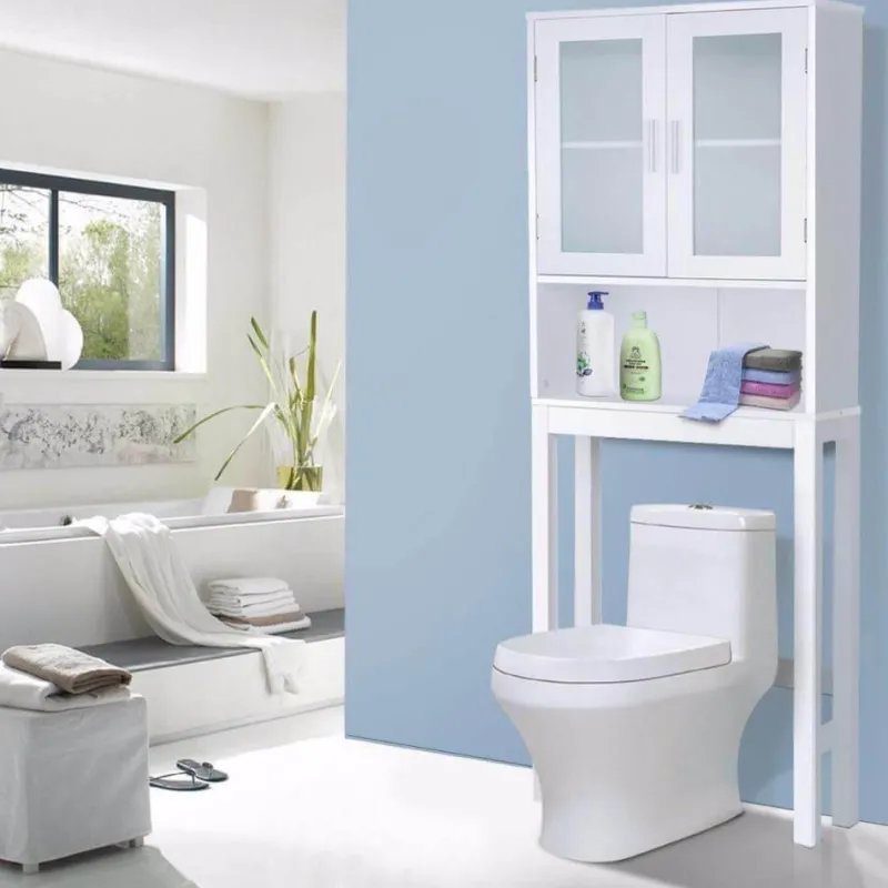 The Blissful Bath Badezimmer|Möbel-Aufbewahrungsschrank aus Holz über der Toilette – platzsparender Organizer