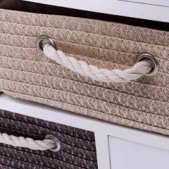 Tranquil Waters Badezimmer|Küche & Esszimmer-Aufbewahrungsschrank aus Holz mit 4 Schubladen und geflochtenen Körben