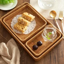 Feast u0026 Flair Küche & Esszimmer-Aufbewahrungstablett aus Rattangeflecht – quadratische Speiseplatte als Küchendekor