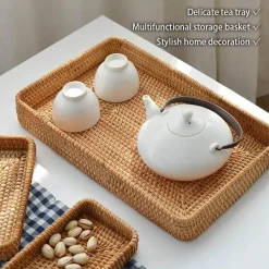 Feast u0026 Flair Küche & Esszimmer-Aufbewahrungstablett aus Rattangeflecht – quadratische Speiseplatte als Küchendekor