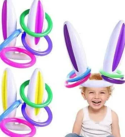 The Decor Haven Babyspielzeug-Aufblasbares Ringwurfspiel mit Osterhasenohren – lustige Frühlingsaktivität im Freien