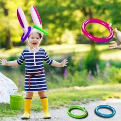 The Decor Haven Babyspielzeug-Aufblasbares Ringwurfspiel mit Osterhasenohren – lustige Frühlingsaktivität im Freien