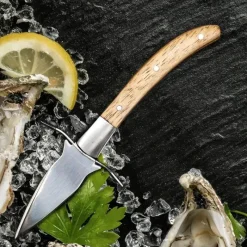 Tom Küche & Esszimmer-Austernmesser - Austernöffner aus Edelstahl mit Holzgriff und Lederetui