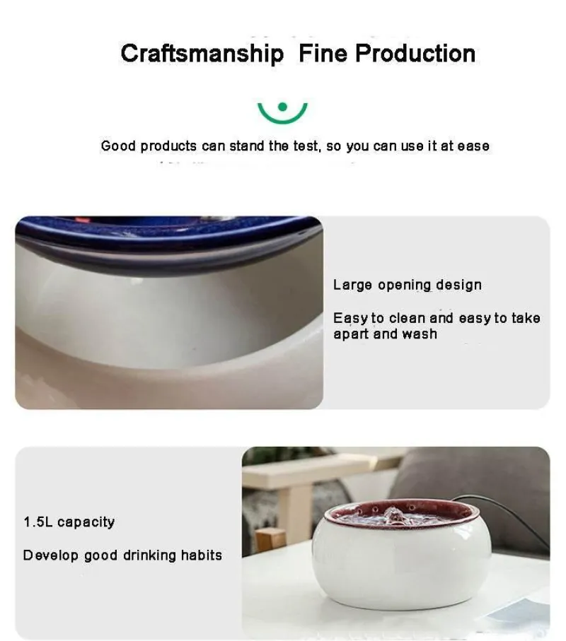 Furry Haven Haustierzubehör|Reinigungswerkzeuge Für Haustiere-Automatischer Haustier-Wasserbrunnen – intelligenter Keramikspender für Katzen und Hunde