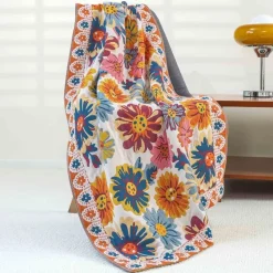 Wrap u0026 Relax Bettzeug-Badetuch mit Boho-Blumenmuster – groß, schnelltrocknend, Baumwolle, 80 x 160 cm