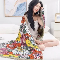 Wrap u0026 Relax Bettzeug-Badetuch mit Boho-Blumenmuster – groß, schnelltrocknend, Baumwolle, 80 x 160 cm