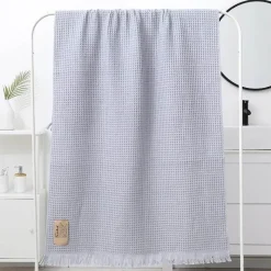 The Blanket Nook Bettzeug-Badetuch mit geometrischer Quaste, schnelltrocknendes Waffelmuster aus Baumwolle, mehrfarbig, 90 x 180 cm