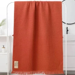 The Blanket Nook Bettzeug-Badetuch mit geometrischer Quaste, schnelltrocknendes Waffelmuster aus Baumwolle, mehrfarbig, 90 x 180 cm