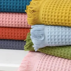 The Blanket Nook Bettzeug-Badetuch mit geometrischer Quaste, schnelltrocknendes Waffelmuster aus Baumwolle, mehrfarbig, 90 x 180 cm