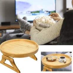 Cozy Living Möbel|Heimwerkzeuge-Bamboo Clip-On Tray - Round Sofa Armrest Organizer