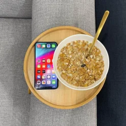 Cozy Living Möbel|Heimwerkzeuge-Bamboo Clip-On Tray - Round Sofa Armrest Organizer