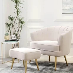 Comfort u0026 Style Möbel-Beiger Schalensessel - Bequemer Wohnzimmersessel mit goldenen Beinen