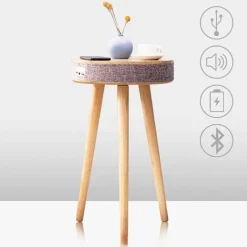 Comfort u0026 Style Möbel-Beistelltisch mit Bluetooth-Lautsprecher – Elegantes Holzdesign mit kabellosem Laden