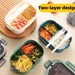 Tom Küche & Esszimmer-Bento-Lunchbox für Kinder – 2-lagiger, mikrowellengeeigneter Lebensmittelbehälter für die Schule und Outdoor-Aktivitäten