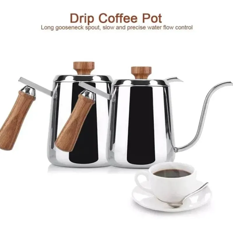 Tom Küche & Esszimmer-Übergießkessel mit Schwanenhals – Edelstahl mit Holzgriff