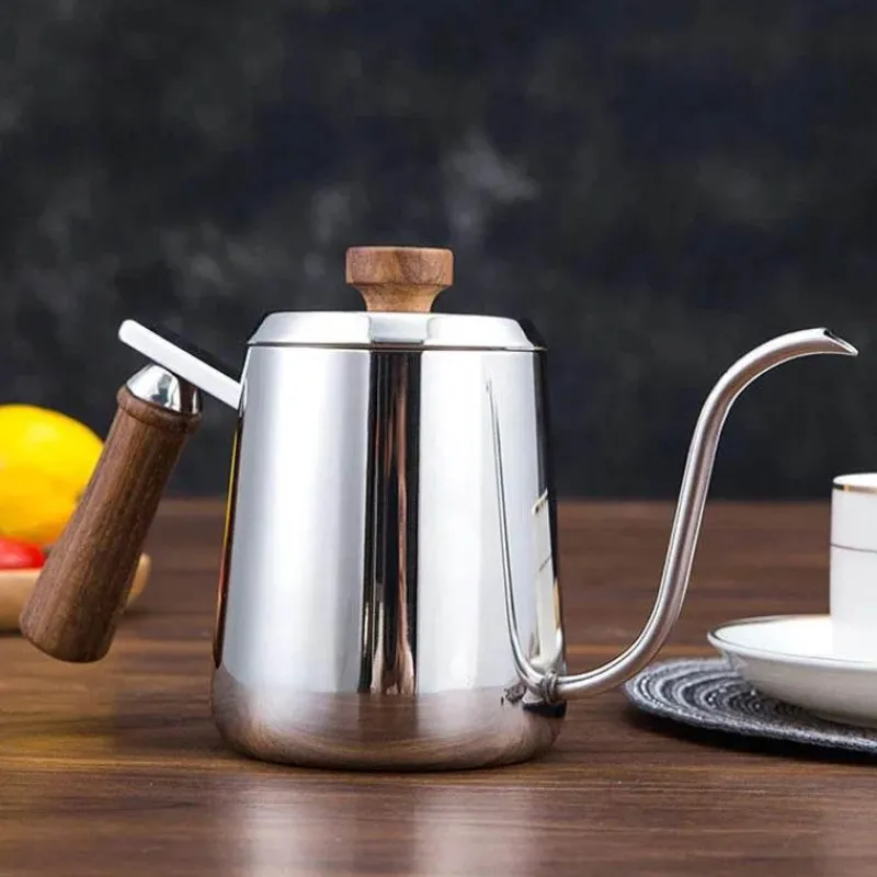 Tom Küche & Esszimmer-Übergießkessel mit Schwanenhals – Edelstahl mit Holzgriff