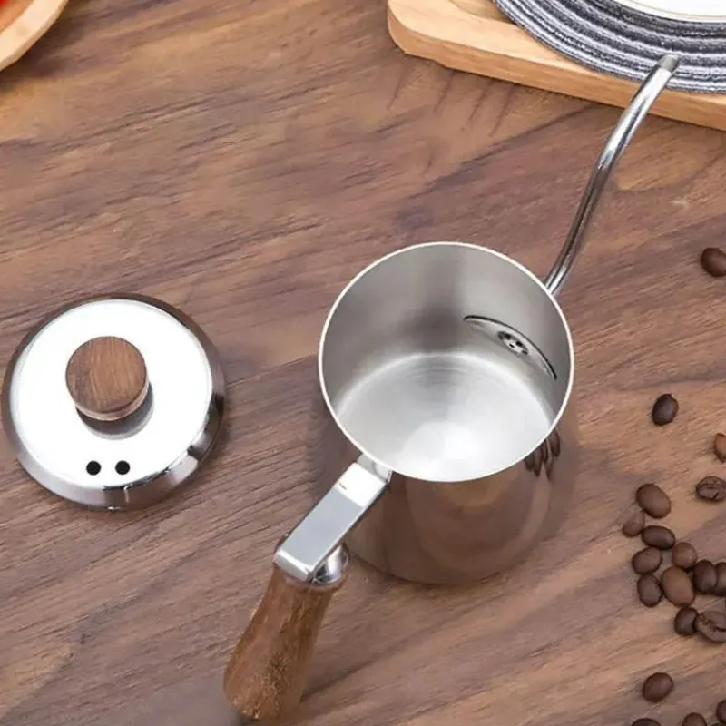 Tom Küche & Esszimmer-Übergießkessel mit Schwanenhals – Edelstahl mit Holzgriff