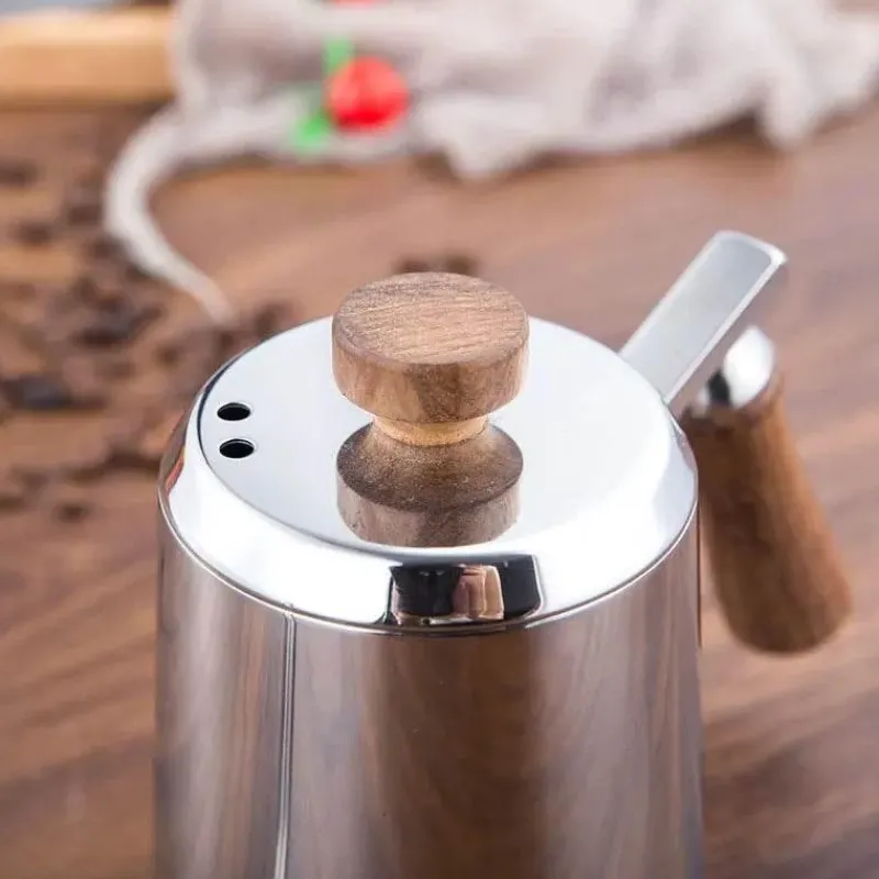 Tom Küche & Esszimmer-Übergießkessel mit Schwanenhals – Edelstahl mit Holzgriff