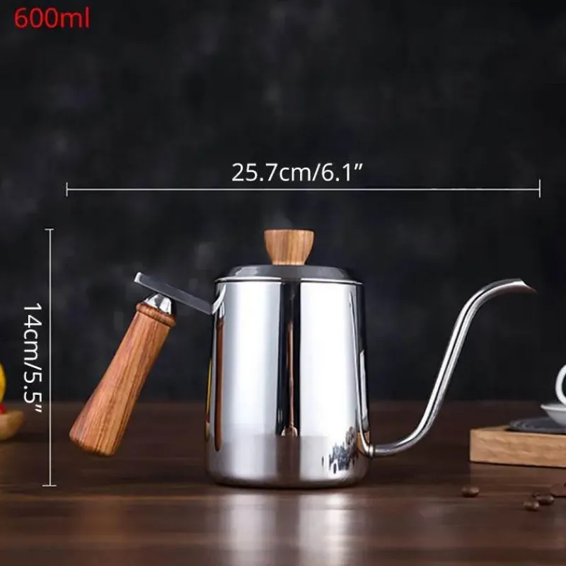 Tom Küche & Esszimmer-Übergießkessel mit Schwanenhals – Edelstahl mit Holzgriff