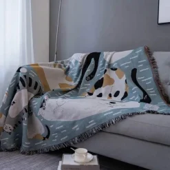 Wrap u0026 Relax Bettzeug-Überwurfdecke mit Cartoon-Katze – doppelseitige Sofa-Tagesdecke
