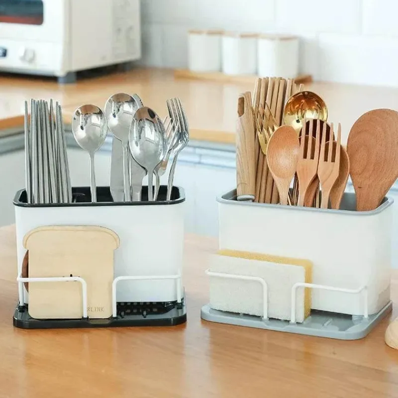 Tom Küche & Esszimmer-Besteck-Organizer, Utensilien-Abtropfgestell, Schwammhalter mit Doppelgitter