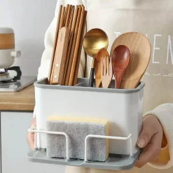 Tom Küche & Esszimmer-Besteck-Organizer, Utensilien-Abtropfgestell, Schwammhalter mit Doppelgitter